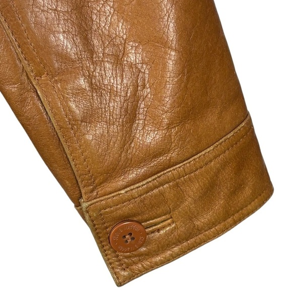 STEVE MADDEN Y2K RETRO 70'S CARAMEL LEATHER BUTTON DOWN CAR COAT JACKET - Picture 12 of 15